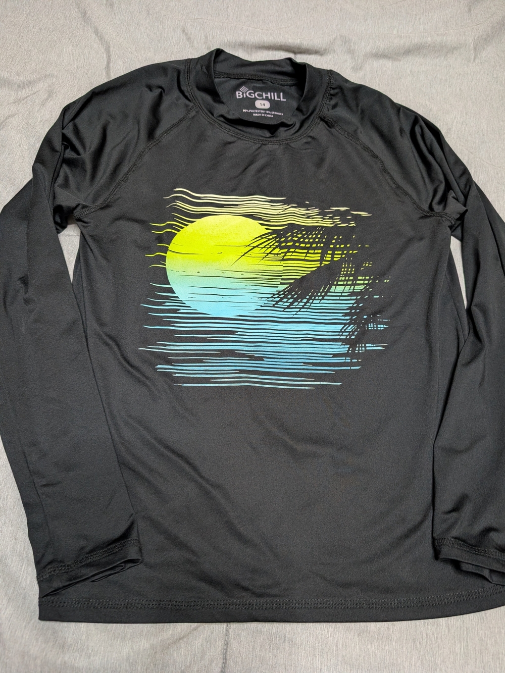 Big Chill Black Long-Sleeve Swim Top Size 14